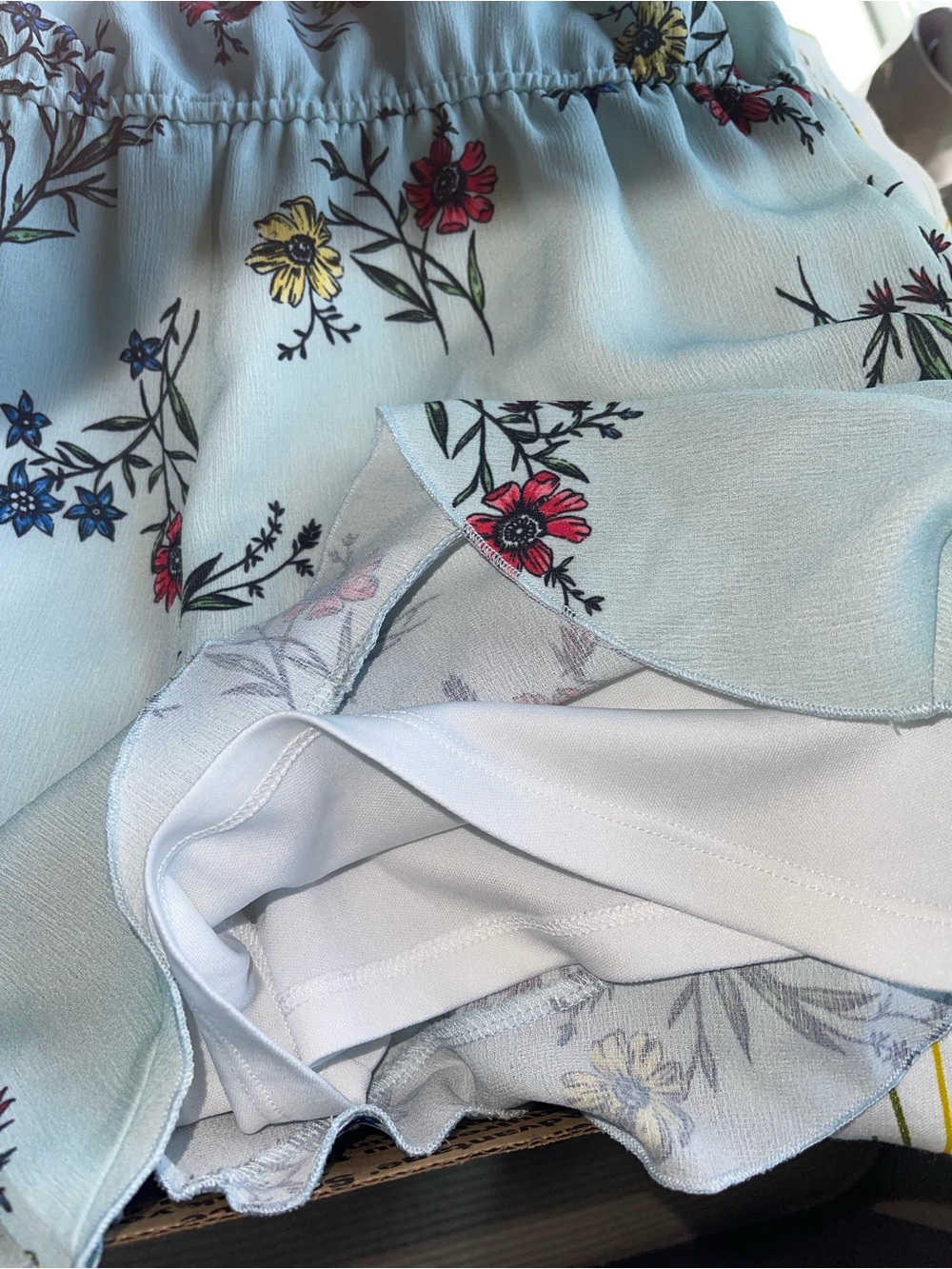 Girls' Romper Light Blue Floral Wrap Modesty Lining  - Cute Ruffle Sleeve